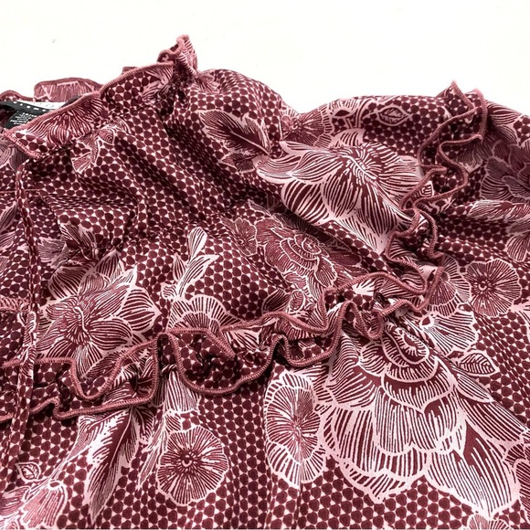 ELOQUII Elements Wine Floral Satin Dress Plus Size 14/16 Ruffle Yoke Long Sleeve - Picture 10 of 15